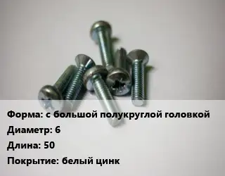 Винт с большой полукруглой головкой 6х50 белый цинк
